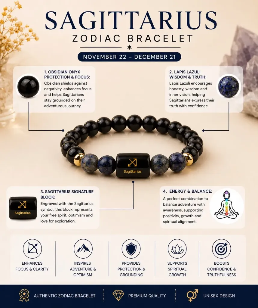 Sagittarius (धनु राशि) Zodiac Black Obsidian & Lapis Lazuli Bracelet with Lab Certificate
