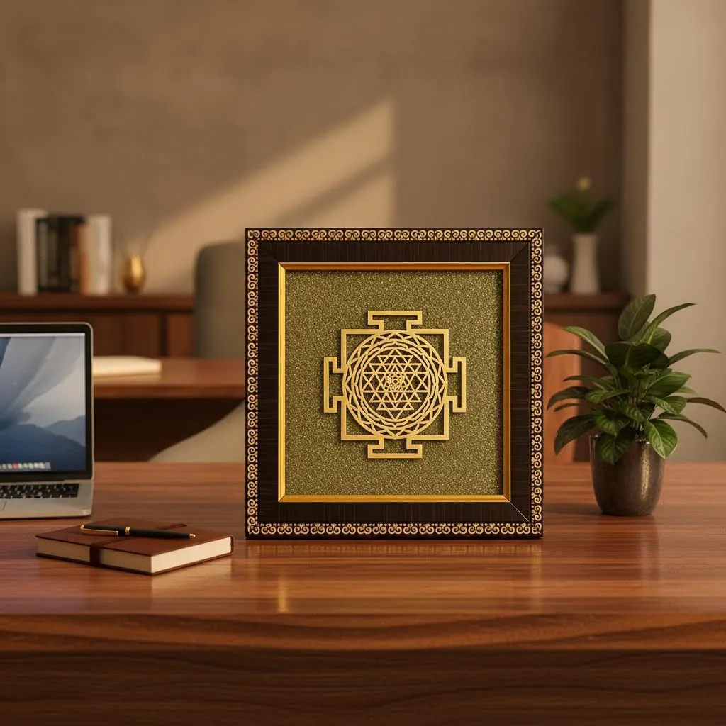 Shree Yantra on Raw Pyrite Frame with Lab Certificate